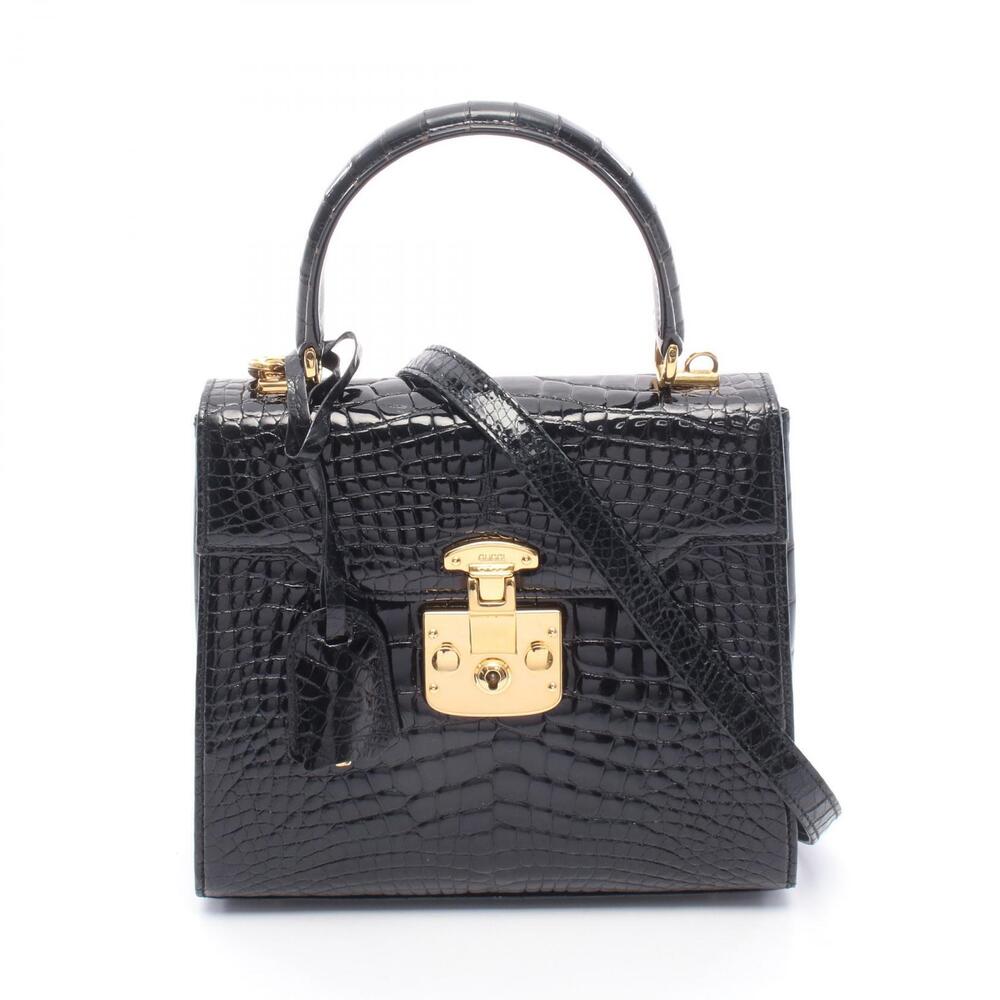 Gucci Lady Lock Handbag Exotic Leather Black